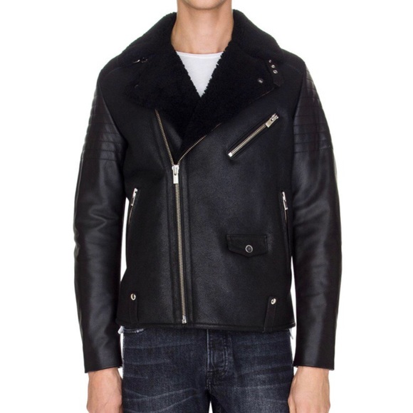 The Kooples Other - The Kooples / Sheepskin-style black biker jacket